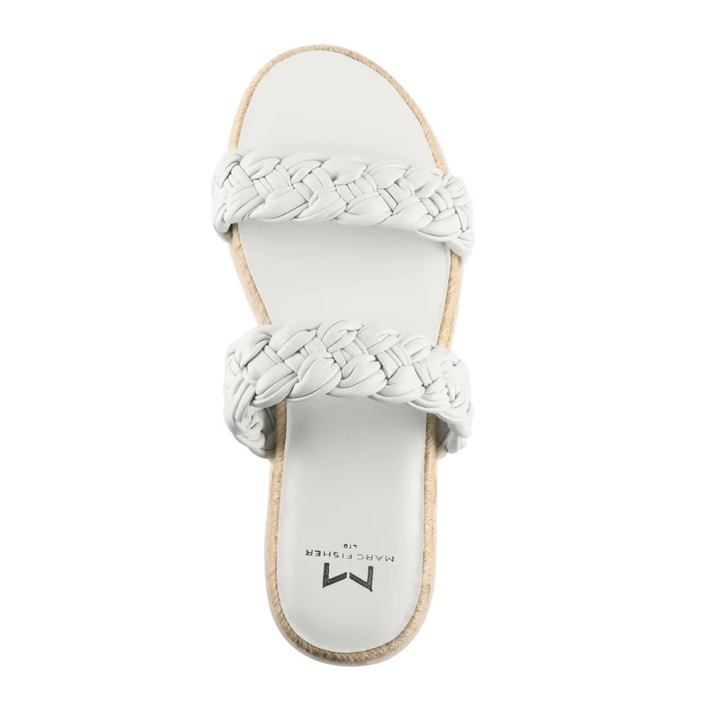 NEW Marc Fischer white leather braided slide sandals espadrilles 7M, 8 Jaimee